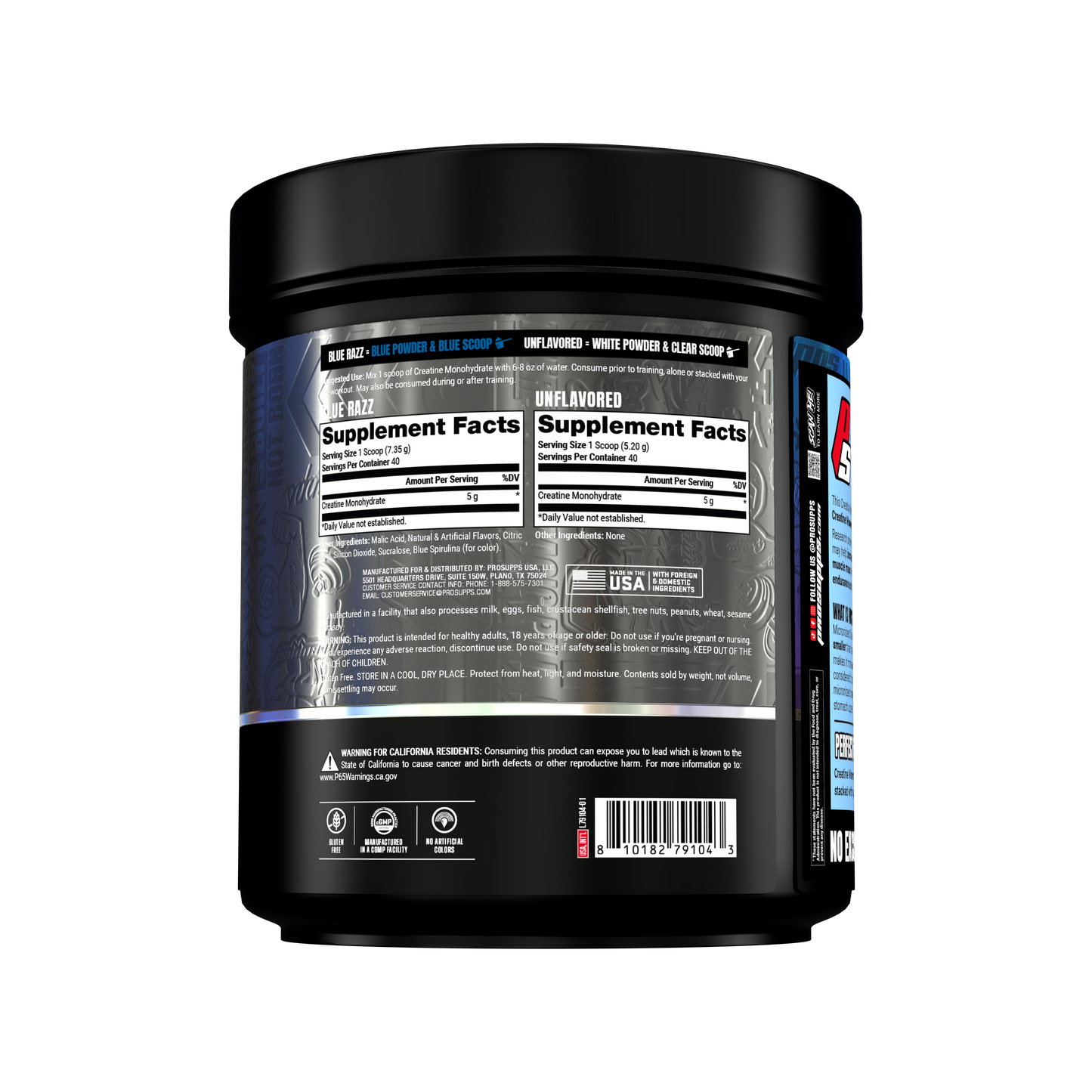 Creatina Monohidratada Dual Tub Blue Razz + Sin Sabor | 80 Servicios Prosupps